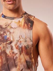 FeverCity Men's Angel Print Casual Crew Neck Tank Top - Coffee Brown - View 6