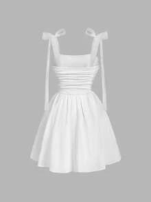 SHEIN MOD Petite 女士休闲纯色吊带迷你连衣裙，夏季 - 白色 - 查看 2