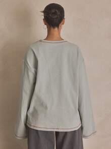 MUSERA Washed Oversized Long Sleeve Top Summer, Sporty, Casual, Day, Streetstyle, Streetwear Spring - Green - View 3