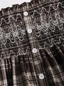 Sweetra Áo hai dây màu nâu thêu họa tiết kẻ caro cổ điển cho nữ, kiểu dáng thường ngày, thích hợp mặc vào mùa xuân/hè. - màu nâu - Xem 7