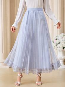 Modelyn 女士纯色蕾丝裙 - 藍色 - 查看 8