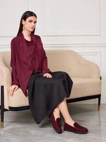 Sleekvia Casual Versatile Commuting Fringe Decor Flat Loafers - Burgundy - View 6