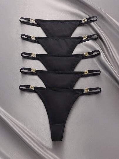SHEIN 5pcs/Pack Women's Sexy Solid Color Thin Strap Low-Rise Thong Panties