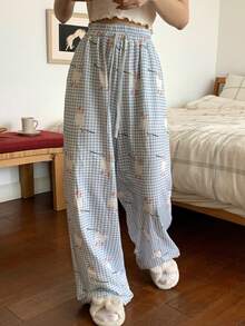 DAZY Women's Cute Animal Plaid Pattern Pajama Bottoms - Blue - View 7