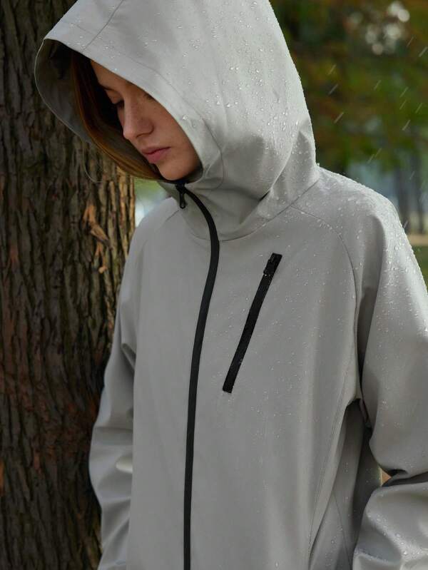 Exploreva Women's Solid Color Hooded Zipper Front Long Sleeve Outdoor Jacket