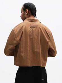 SUMWON Cropped Textured Stripe Button Down Long Sleeve Shirt With Pointed Collar And Chest Pocket - Brown - View 2