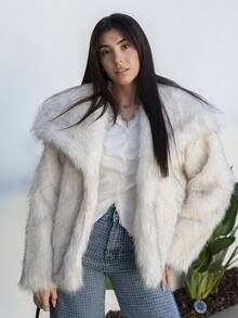 Hitanina 女士冬季翻领前开襟蓬松夹克 - 灰色 - 查看 5