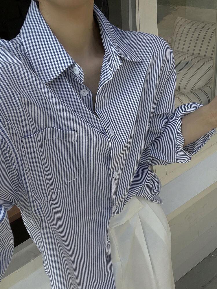 Women's Casual Striped Pocket Shirt, Spring/Summer