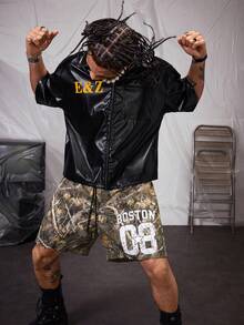 Manfinity VCAY Men's Loose Straight Leg Digital Print Striped Basketball Shorts - Khaki - View 5