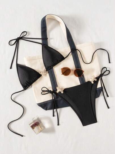 Swim SXY 2pcs Women Solid Color Elegant Bikini Set Swimsuit