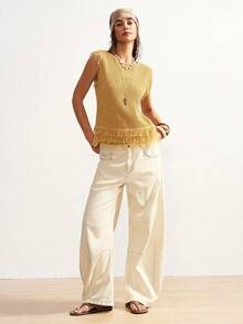 Bohemela Damen Sommer Lässig Boho Resort Musik Festival Quaste Strick Häkel Top, Sommer Top, Karneval, Strand für Frauen - Rötlich-braun - Übersicht 8