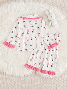 Cozy Pixies 2件套幼儿女童花卉郁金香玫瑰印花荷叶边长袖开衫和松紧腰裤套装 - 彩色 - 查看 2