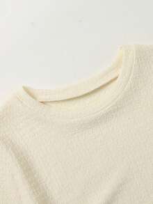 SHEIN 少女休闲纯色短袖T恤，夏季 - 杏色 - 查看 4