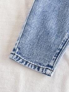 Baby Boys' Fashion Bear Patch Denim Bib Pants - Medium Wash - View 3