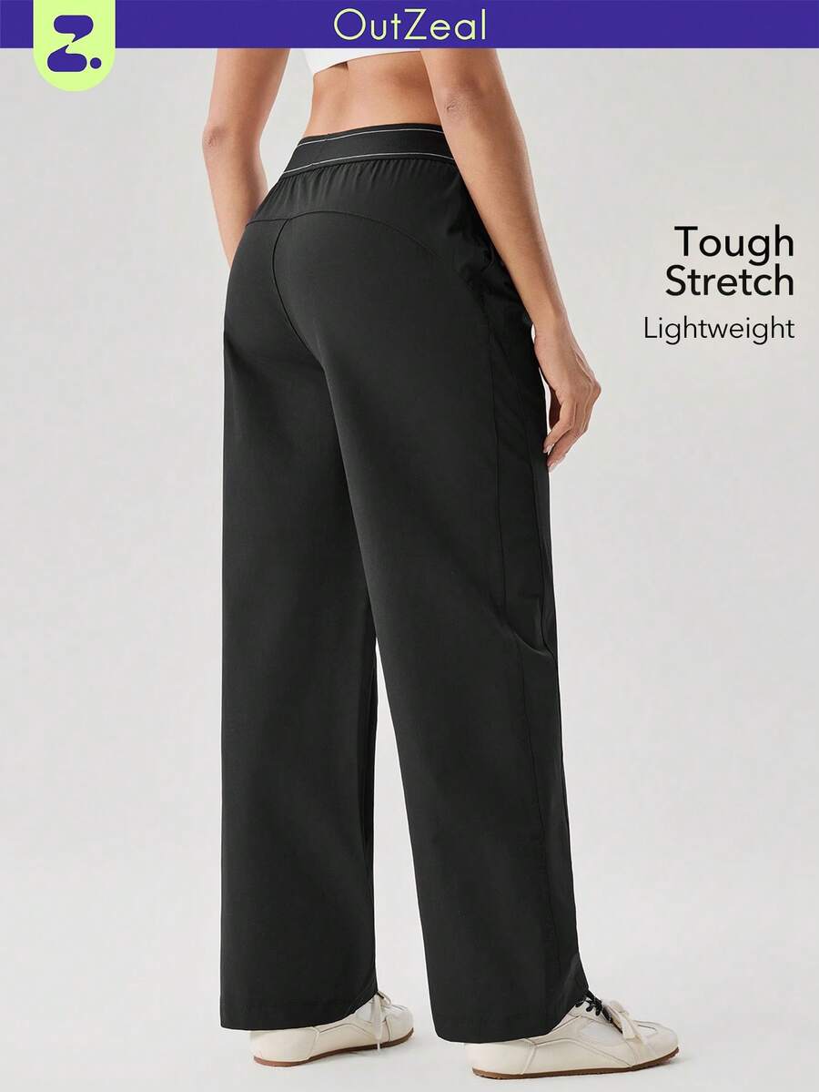 OutZeal Women Outdoor Joggers Black Hiking Camping Elastic Waistband Straight Leg Pants Side Pocket - Black - View 1