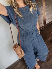 Vivie Lora 女士褶皱纹理宽松阔腿连体裤 春夏款 - 藍色 - 查看 6