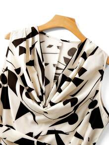 GlowEve CURVE 大码女式深V领几何图案休闲优雅波西米亚风无袖连衣裙，适合通勤、日常穿着、度假、春夏穿着。 - 杏色 - 查看 6