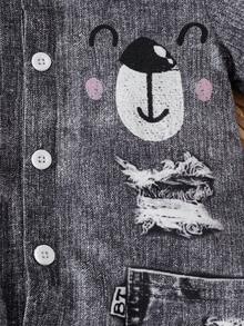 SHEIN 男婴牛仔印花短袖连体衣 - 深灰色 - 查看 5