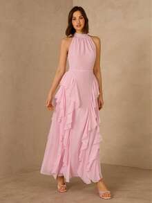 Enchnt 无袖荷叶边下摆收腰高档连衣裙 - 粉色 - 查看 6