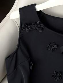 GlowEve Bộ đồ hai mảnh thanh lịch dành cho nữ, gồm áo không tay màu trơn trang trí hoa 3D thắt nơ và quần short phối ren, thích hợp cho mùa xuân/hè. - màu đen - Xem 5