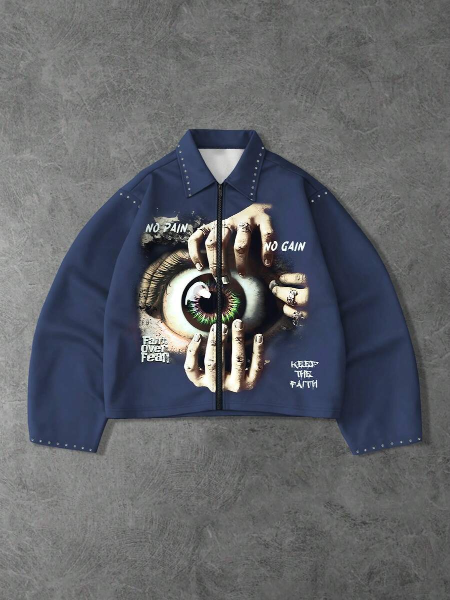 PAVTROS 男士拉链创意印花休闲百搭时尚夹克 - 彩色 - 查看 1