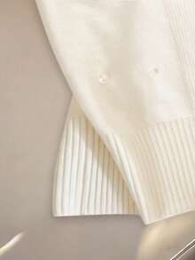 Franclia Women's Simple And Stylish Solid Color Halter Neck Tie-Up Bowknot Off-Shoulder Sleeveless Sexy Elegant Beaded White Slim-Fit Pullover Plus Size Knit Cami Camisole V-Neck Low Cut Backless Fashion Fit Tops, Spring Summer Classy Tops Elegant Tops Bow Tops Pearl Embellished Tops Cute Tops Pearl Tops - White - View 5