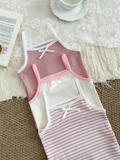 SHEIN 3pcs Baby Girls' Jacquard Fabric Camisole Vest. Sleeveless, Refreshing To Wear Outerwear, Cute And Fashionable, Macaron Pastel Color Series, Sweet And Flattering. Soft And Comfortable Fabric, Cute Casual Style Suitable For Spring/Summer Outings, Outdoor Play, Vacation, Daily Wear, And Travel