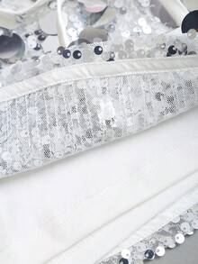 SHEIN PETITE Chân váy mini ôm sát dáng chữ A, cạp cao, lấp lánh, thắt nơ, thích hợp cho mọi mùa. - Bạc - Xem 6