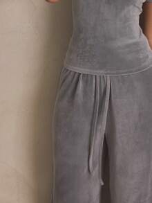 MUSERA 丝绒直筒弹力腰运动裤，夏季运动休闲日常街头风 - 灰色 - 查看 5