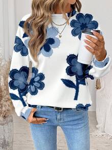 SHEIN LUNE 休闲复古优雅通勤百搭保暖花卉印花宽松圆领长袖卫衣，适合春夏穿着