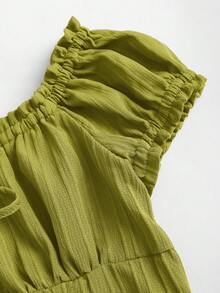 Sweetra Blusa de mujer de manga corta con volantes en el bajo y cintura con lazo, de unicolor para el verano - verde menta - Ver 3