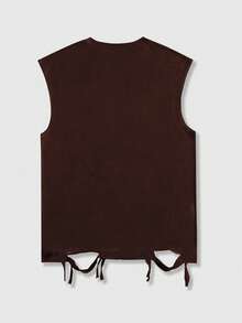 ROMWE MEN Grunge Punk Áo ba lỗ cổ tròn không tay in họa tiết phong cách đường phố Punk đính đá và chi tiết cổ điển, dành cho nam mùa hè - Cà phê nâu - Xem 2