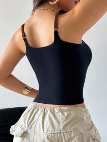 SuitURBody Áo tank top hai dây cổ vuông phối màu dành cho nữ - màu đen - Xem 2