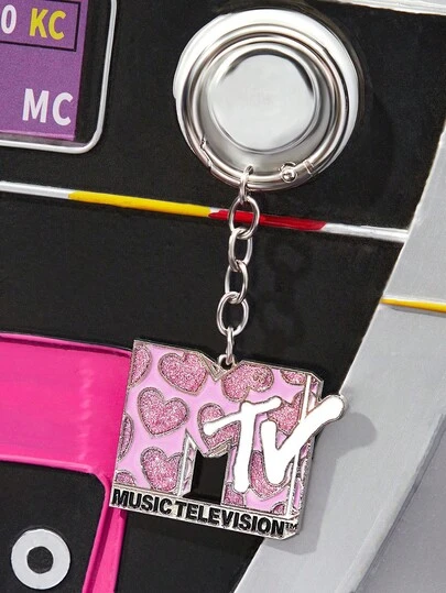 MTV | SHEIN Fashionable Zinc Alloy Shiny Cherry Pink Keychain Luxury Refined Bag Charms, Pendants, Souvenirs, Collectibles,For Gifts, Wallets, School Bags, Backpacks,Car Accessories