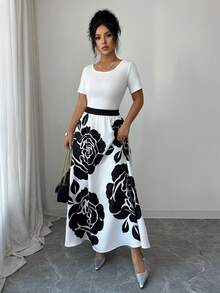 GlowEve Falda casual con estampado que ciñe la cintura para mujer - Negro - Ver 5