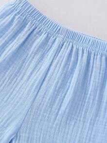 Bộ đồ ngủ 2 món cho bé trai, áo khoác ngắn tay màu trơn và quần short, chất liệu vải cotton mỏng, thoải mái và mềm mại. - Màu xanh lam - Xem 7