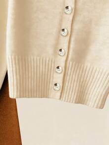 Franclia 纽扣开襟开衫、针织裤和披肩 - 卡其色 - 查看 6