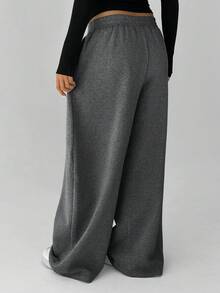 FavEase Women's Fleece Elastic Waist Solid Color Pleated Casual Sweatpants - Dark Grey - View 2