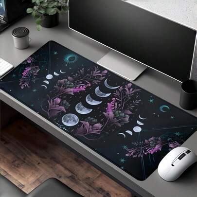 1 Peça Mouse Pad Boho Lua com Base de Borracha Antiderrapante, Tapete de Mesa com Borda Costurada, Design Floral Estético para Decoração de Escritório, Decoração Doméstica, Presentes para Mulheres, Homens e Amigos, Aniversário, Natal