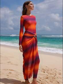 Swim Shayni 女士沙滩度假随机渐变印花金属装饰拉链长袖三件套泳衣 - 彩色 - 查看 4