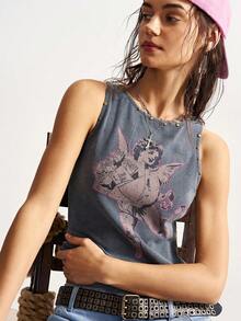 Bohemela Women's Casual Solid Color Knit Backless Round Neck Sleeveless Tank Top - Grey - View 2