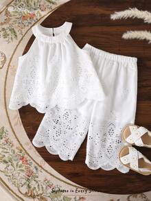 Cozy Pixies 女婴碎花印花圆领无袖上衣和松紧腰裤两件套