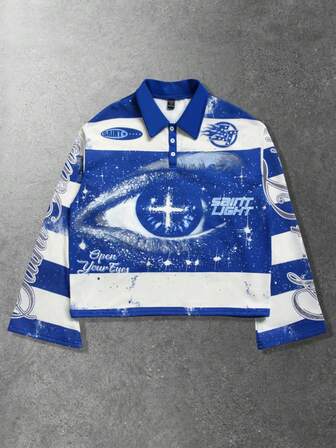 Street Life Maglietta a maniche lunghe con colletto a polo a righe, camicia polo casual da uomo