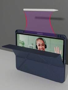 1个透明亚克力保护壳，兼容iPad Air 11/13 M2 2025 M3，支持多角度折叠Y型支架，兼容A16 11代 2024 Air 5 Air 4 10.9 9代 8代 7代 10.2 5代 6代 9.7 10代 2021 Pro 11/12.9 mini 6 7代，带Apple Pencil收纳槽，支持自动唤醒/睡眠 - 海军蓝 - 藏蓝色 - 查看 4