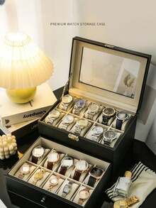 1pc Premium Watch Box, 3/6/12 Slots Watch Box, Watch Storage Box Jewelry Display Case, Watch Display Box, Men & Women Watch Box - Multicolor - View 4