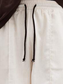 SUMWON Cream Scripted Logo Basketball Style Shorts With Black Piping Details And Drawstring Waist Summer Casual Wear - Apricot - View 6