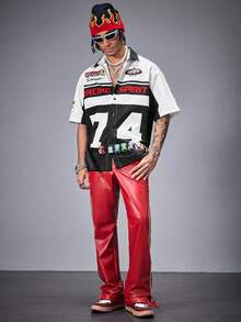 Manfinity RebelGame Men's Racing Digital Printed Loose Knit Short Sleeve Shirt - Black - View 5