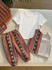 SHEIN 3pcs Baby Boy Casual Vest, T-Shirt And Pants Set, Suitable For Spring And Summer - Multicolor - View 3