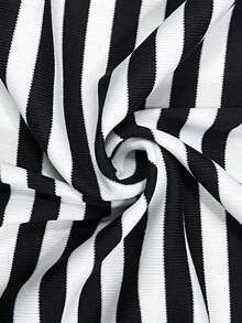 Rina Fox Women's Black And White Striped V-Neck Long Sleeve T-Shirt - Black and White - View 5