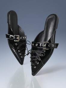 CUCCOO GRLICON Zapatos planos con puntera puntiaguda y decoración de remaches para mujer - Negro - Ver 5